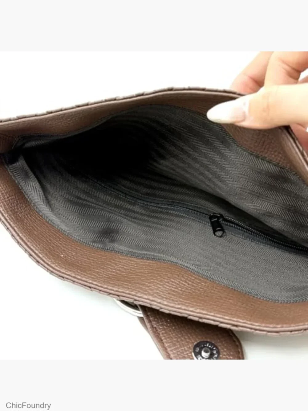 Woven PU Leather Evening Clutch with O-Ring Buckle for Women